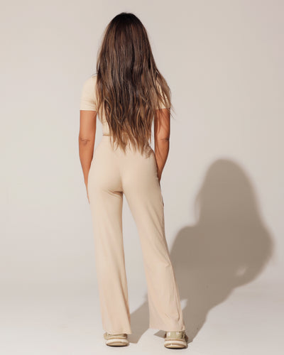 SOLID STRAIGHT LEG PANTS - SOFT SAND