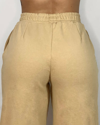 COMFORT WIDE LEG SWEAT PANTS - CAMEL